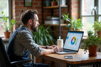 Artisan homme concentré sur son ordinateur dans un bureau à domicile