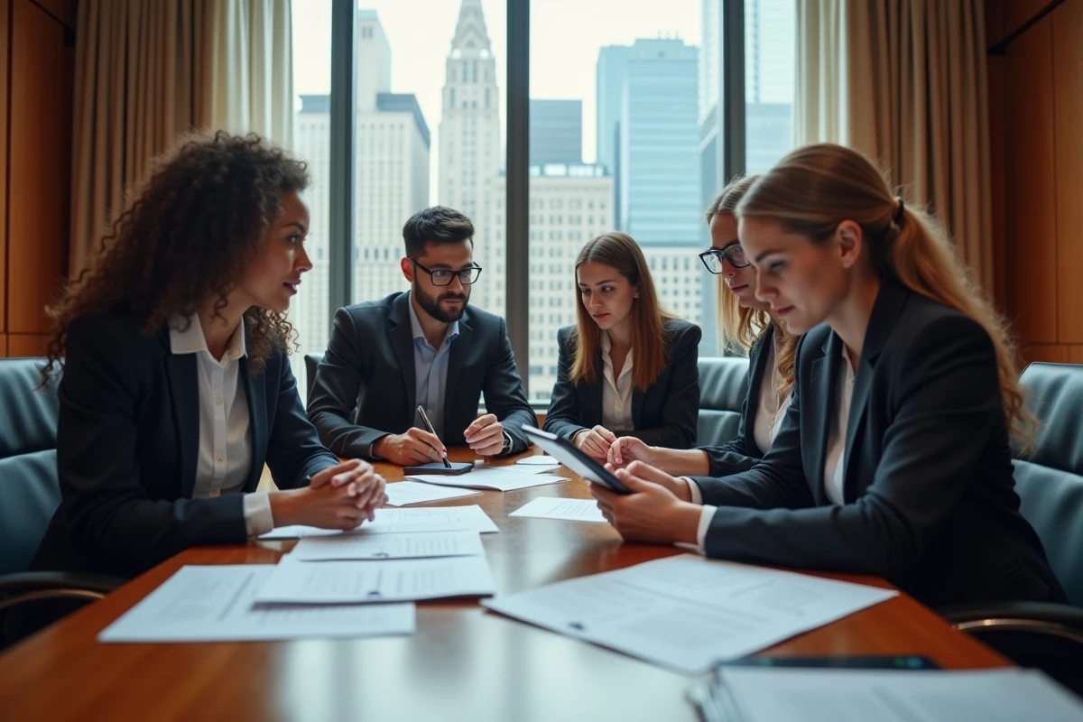 Groupe de professionnels discute de checklists de conformité