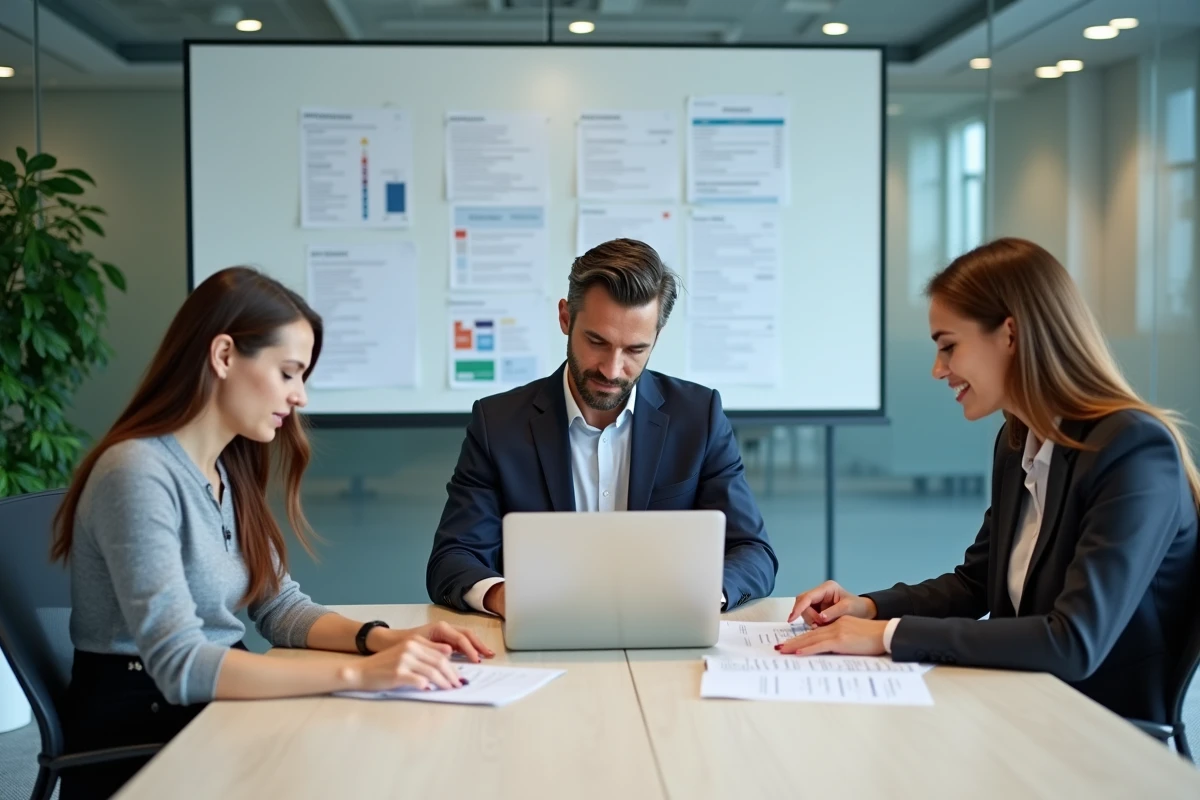 Équipe RH Auchan réunie en réunion autour du portail de gestion des ressources humaines HR4YOU