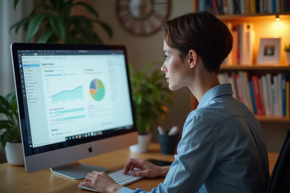 Femme analysant des résultats de split test sur son ordinateur