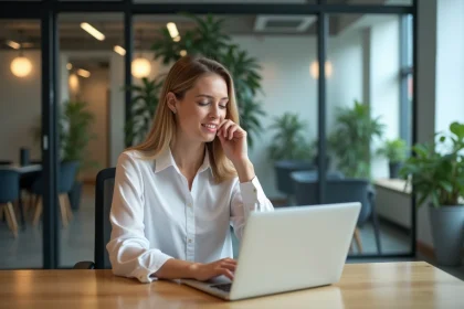 Femme au bureau effectuant une authentification en ligne