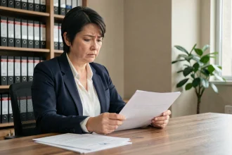 Femme cadre examinant des documents de solde de tout compte à son bureau