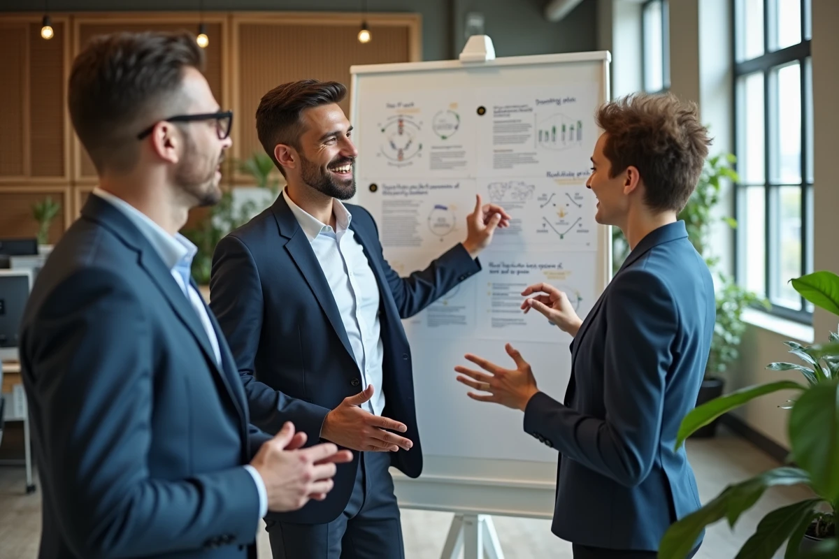 Groupe de collègues discutant autour d