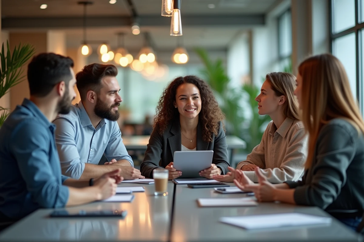 Jeunes professionnels en réunion de travail dynamique