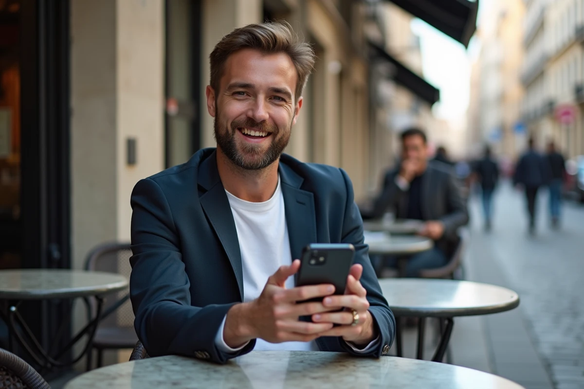 Jeune homme enregistrant une video en extérieur