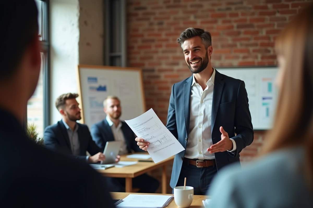 Homme en présentation dans un espace de coworking