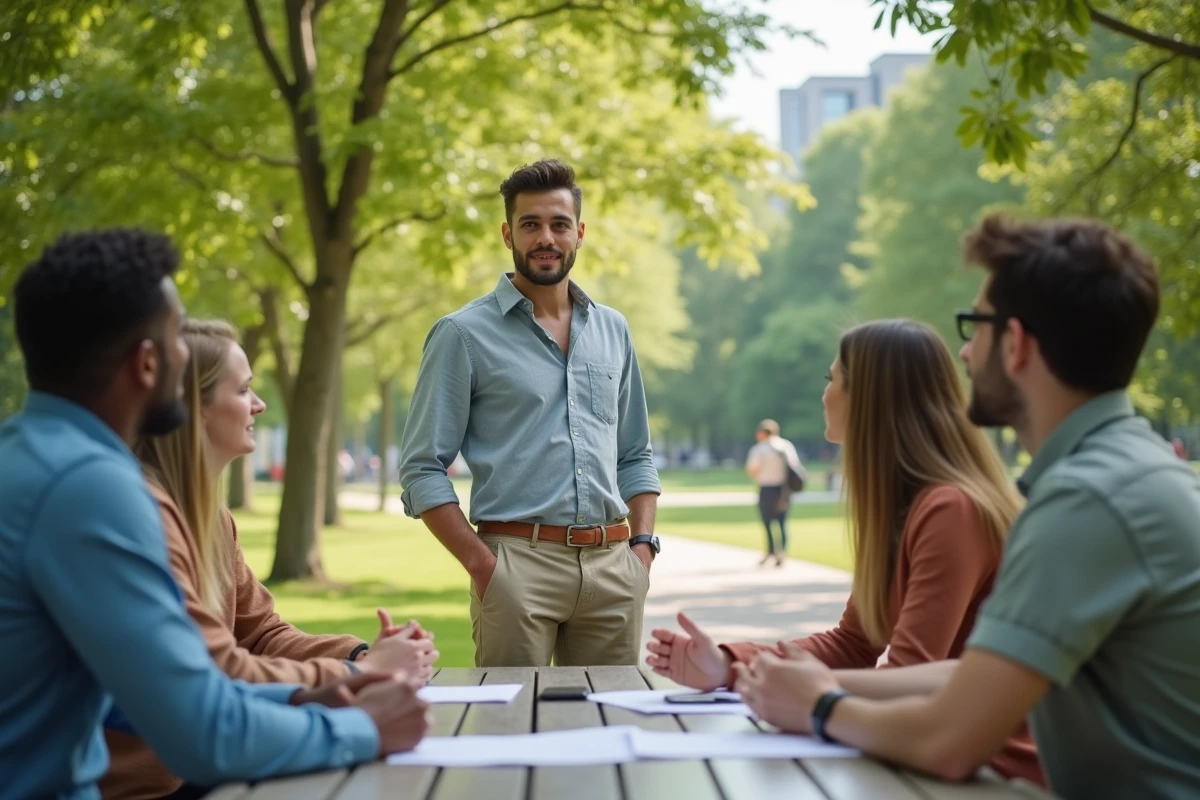 Jeune homme en plein brainstorming en extérieur