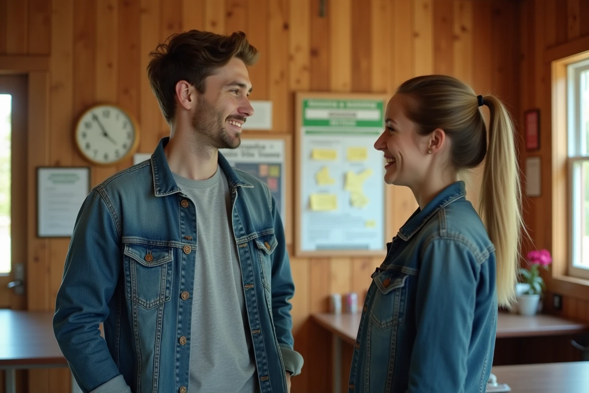 Jeune homme discutant avec une employée dans un centre communal