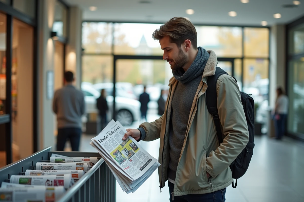 Jeune homme récupérant des circulaires à l