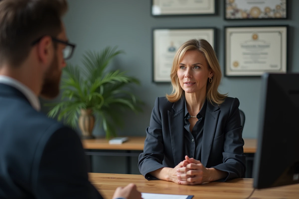 Manager RH en entretien avec un collègue dans un bureau moderne