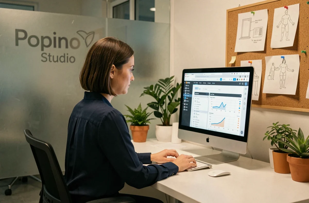 Professionnelle travaillant dans les locaux de Popino Studio, agence SEO du Finistère