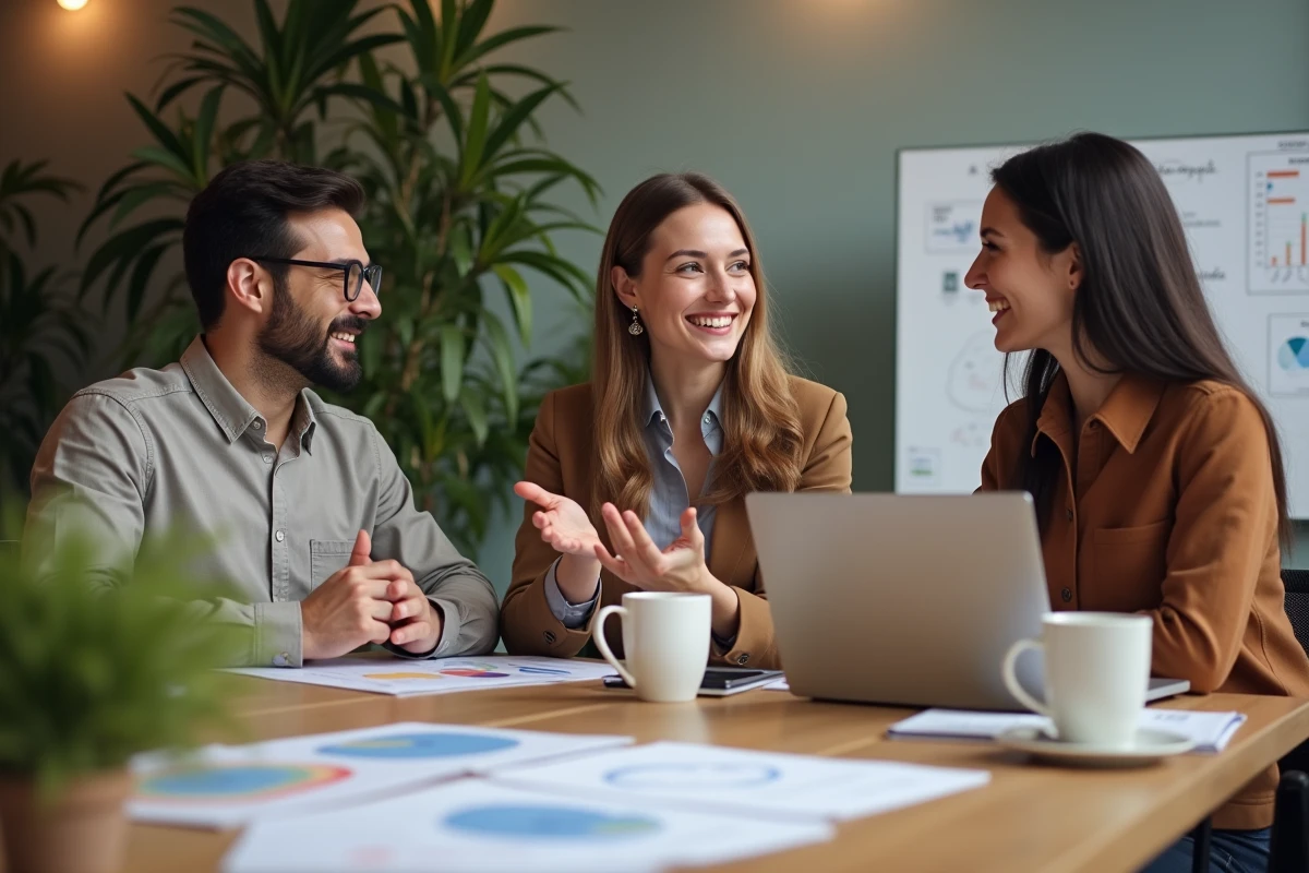 Groupe de jeunes professionnels en réunion dans un espace de coworking
