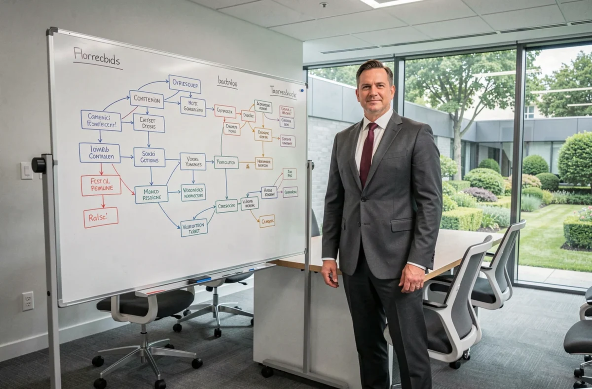 Consultant en recrutement de Robert Half présentant une stratégie d'embauche dans une salle de réunion corporate des Yvelines