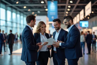 Groupe de professionnels discutant autour d'un stand lors du salon lesentreprisesfrenchy event 2026